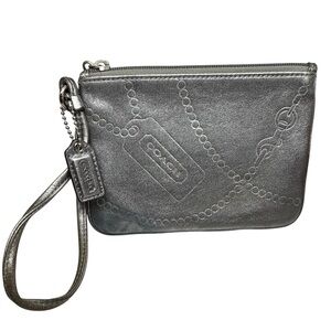 Coach Metallic Silver Chain Embossed Wristlet